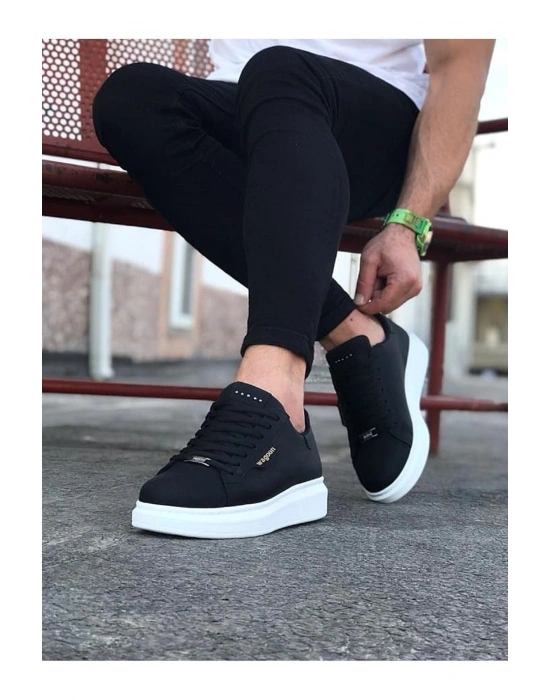 JY01 Bront Bağcıklı Cilt Erkek Günlük Sneaker Ayakkabı CBT Siyah