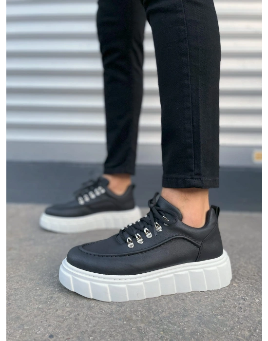 JY010 Cloud Bağcıklı Cilt Erkek Günlük Sneaker Ayakkabı CBT - Siyah