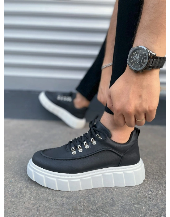 JY010 Cloud Bağcıklı Cilt Erkek Günlük Sneaker Ayakkabı CBT - Siyah