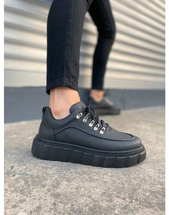 JY010 Cloud Bağcıklı Cilt Erkek Günlük Sneaker Ayakkabı CST - Siyah