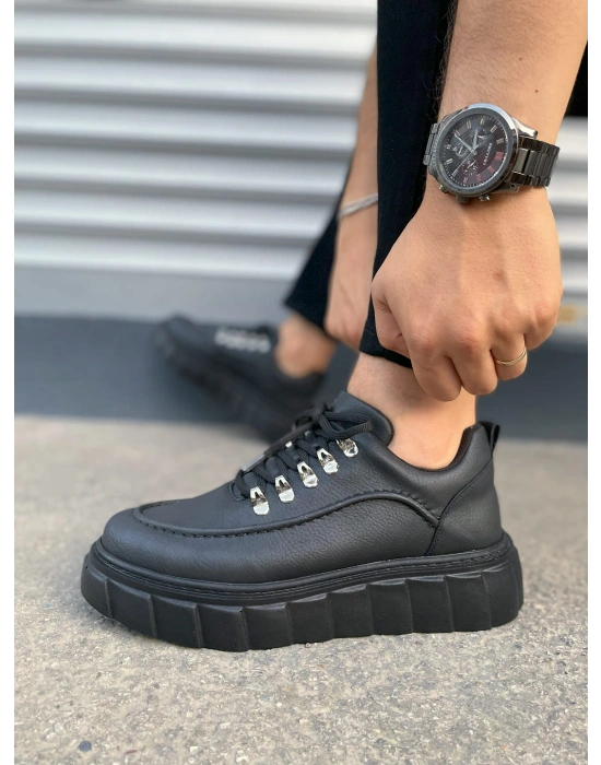 JY010 Cloud Bağcıklı Cilt Erkek Günlük Sneaker Ayakkabı CST - Siyah