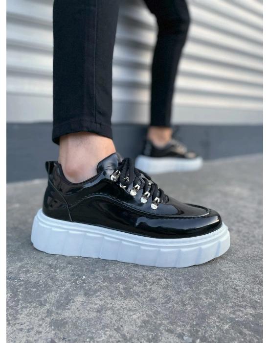 JY010 Cloud Bağcıklı Rugan Erkek Günlük Sneaker Ayakkabı RBT - Siyah