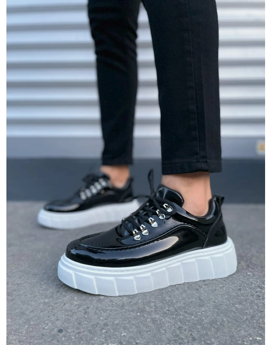 JY010 Cloud Bağcıklı Rugan Erkek Günlük Sneaker Ayakkabı RBT - Siyah