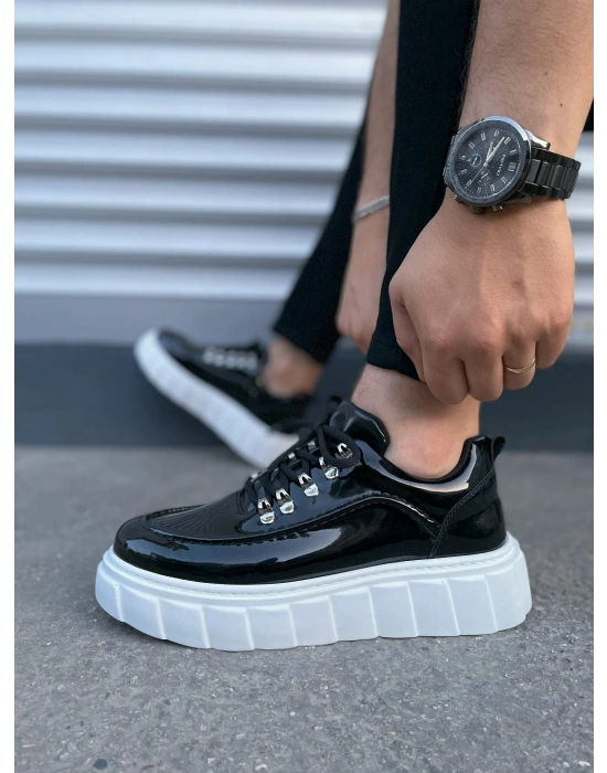 JY010 Cloud Bağcıklı Rugan Erkek Günlük Sneaker Ayakkabı RBT - Siyah