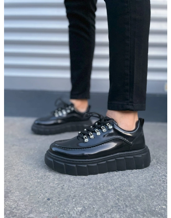JY010 Cloud Bağcıklı Rugan Erkek Günlük Sneaker Ayakkabı RST - Siyah