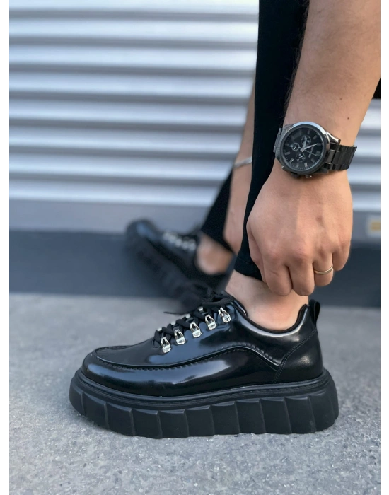 JY010 Cloud Bağcıklı Rugan Erkek Günlük Sneaker Ayakkabı RST - Siyah