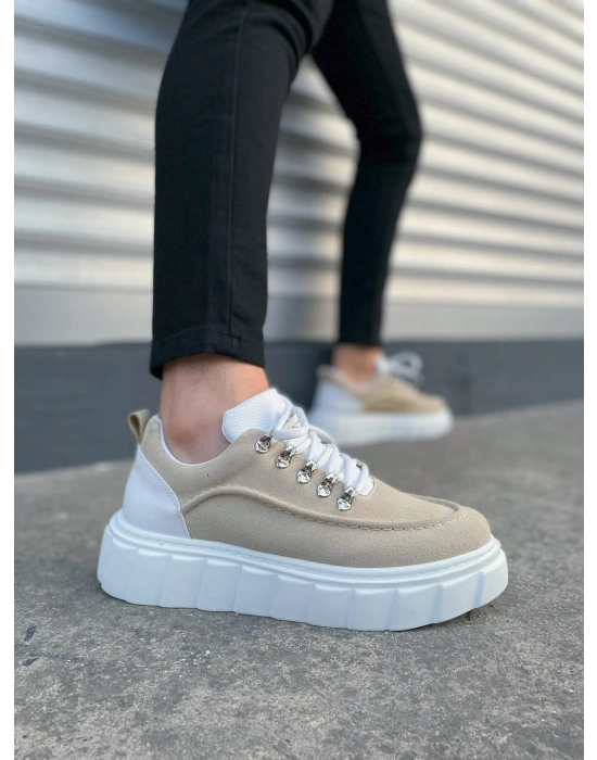 JY010 Cloud Bağcıklı Süet Erkek Günlük Sneaker Ayakkabı SBT - Krem/Beyaz