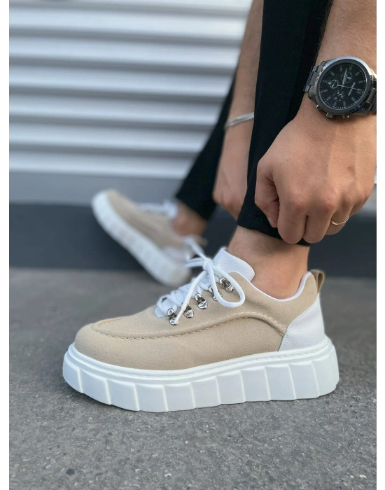 JY010 Cloud Bağcıklı Süet Erkek Günlük Sneaker Ayakkabı SBT - Krem/Beyaz