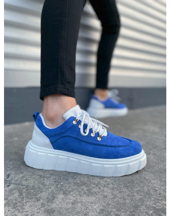 JY010 Cloud Bağcıklı Süet Erkek Günlük Sneaker Ayakkabı SBT - Mavi/Beyaz