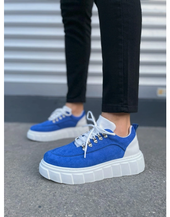 JY010 Cloud Bağcıklı Süet Erkek Günlük Sneaker Ayakkabı SBT - Mavi/Beyaz