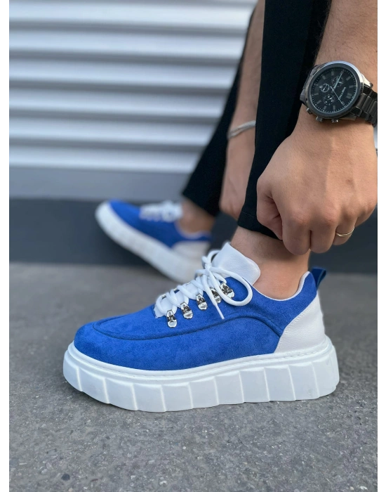 JY010 Cloud Bağcıklı Süet Erkek Günlük Sneaker Ayakkabı SBT - Mavi/Beyaz