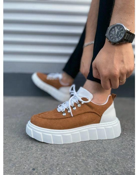 JY010 Cloud Bağcıklı Süet Erkek Günlük Sneaker Ayakkabı SBT - Taba/Beyaz