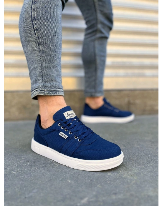 JY0118 REX Bağcıklı Keten Kumaş Erkek Günlük Sneaker Ayakkabı KBT - Lacivert