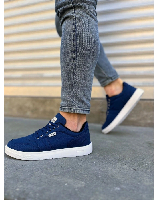 JY0118 REX Bağcıklı Keten Kumaş Erkek Günlük Sneaker Ayakkabı KBT - Lacivert