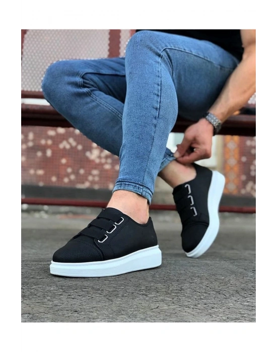 JY026 Astor Erkek Günlük Lastikli Cilt Spor Sneaker Ayakkabı CBT - Siyah