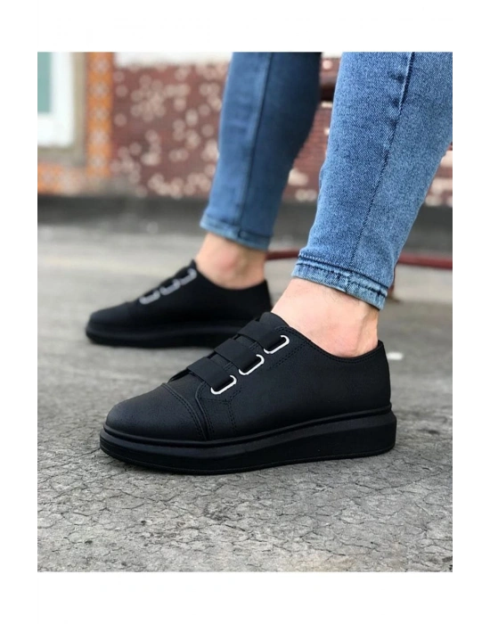 JY026 Astor Erkek Günlük Lastikli Cilt Spor Sneaker Ayakkabı CST - Siyah