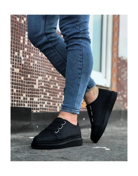 JY026 Astor Erkek Günlük Lastikli Cilt Spor Sneaker Ayakkabı CST - Siyah