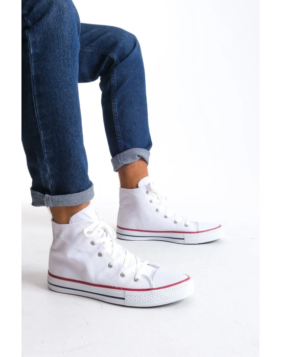 JY0423 AXE Bağcıklı Keten Kumaş Erkek Günlük Sneaker Ayakkabı KBT - Beyaz