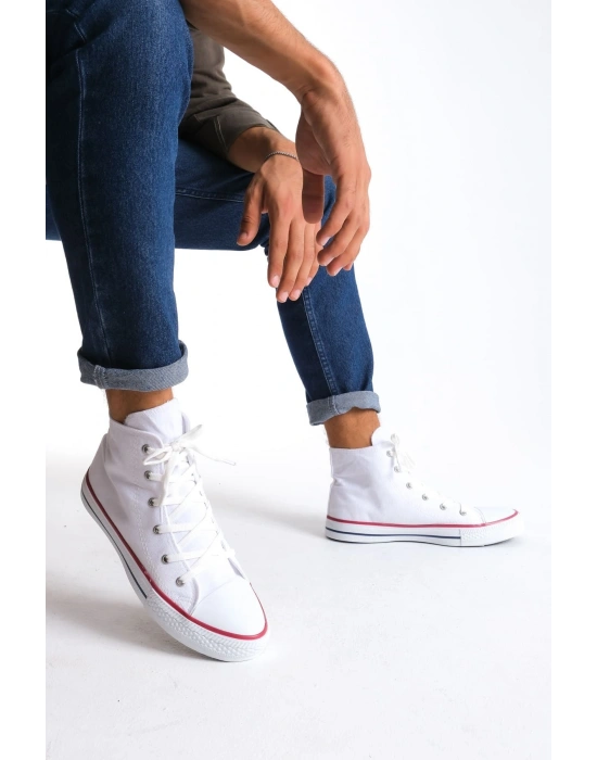 JY0423 AXE Bağcıklı Keten Kumaş Erkek Günlük Sneaker Ayakkabı KBT - Beyaz