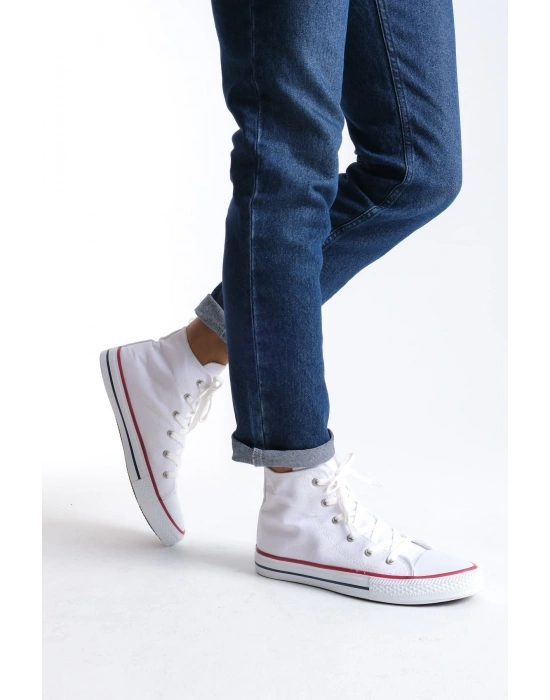 JY0423 AXE Bağcıklı Keten Kumaş Erkek Günlük Sneaker Ayakkabı KBT - Beyaz