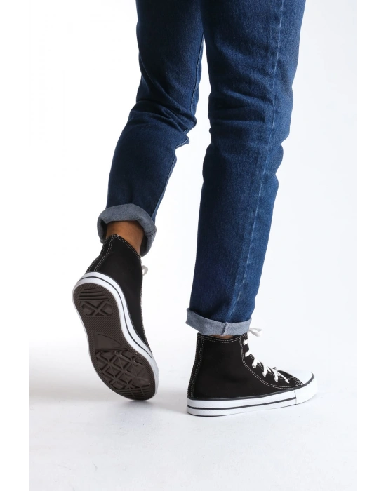JY0423 AXE Bağcıklı Keten Kumaş Erkek Günlük Sneaker Ayakkabı KBT - Siyah