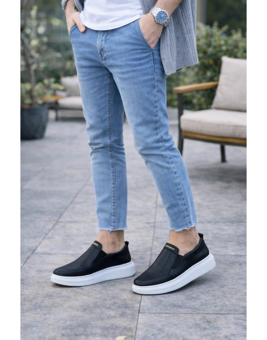 JY049 Ease Bağcıksız Erkek Günlük Cilt Spor Sneaker Ayakkabı CBT - Siyah