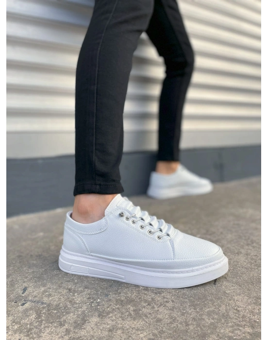 JY0535 Prime Bağcıklı Cilt Erkek Günlük Sneaker Ayakkabı CBT - Beyaz