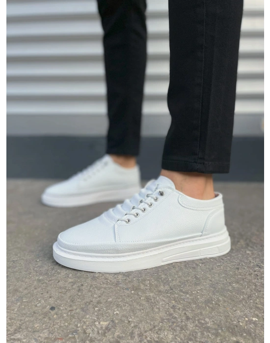 JY0535 Prime Bağcıklı Cilt Erkek Günlük Sneaker Ayakkabı CBT - Beyaz