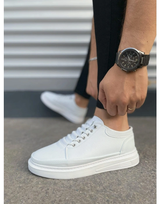 JY0535 Prime Bağcıklı Cilt Erkek Günlük Sneaker Ayakkabı CBT - Beyaz