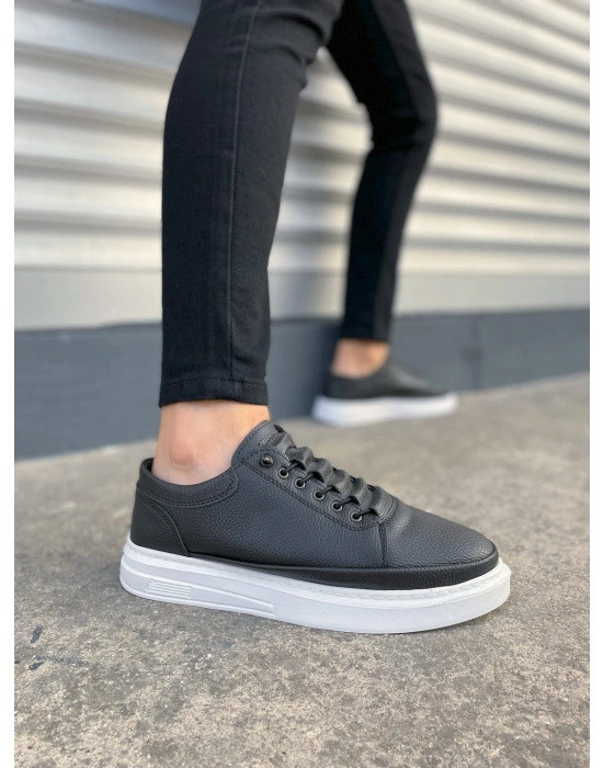 JY0535 Prime Bağcıklı Cilt Erkek Günlük Sneaker Ayakkabı CBT - Siyah