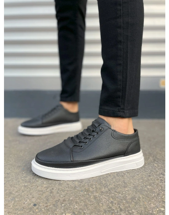 JY0535 Prime Bağcıklı Cilt Erkek Günlük Sneaker Ayakkabı CBT - Siyah