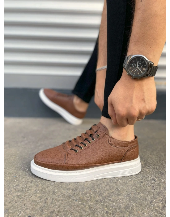 JY0535 Prime Bağcıklı Cilt Erkek Günlük Sneaker Ayakkabı CBT - Taba