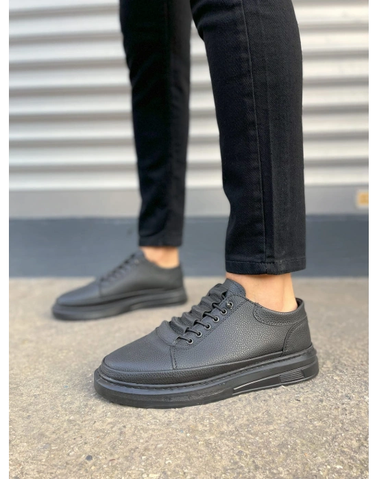 JY0535 Prime Bağcıklı Cilt Erkek Günlük Sneaker Ayakkabı CST - Siyah