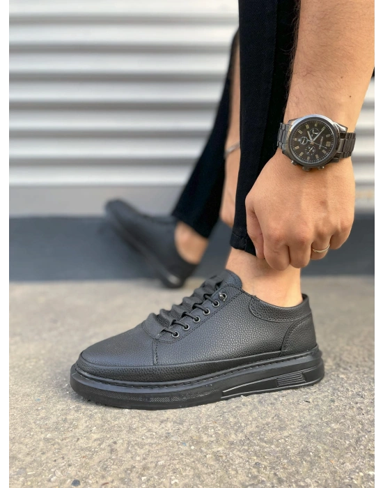 JY0535 Prime Bağcıklı Cilt Erkek Günlük Sneaker Ayakkabı CST - Siyah