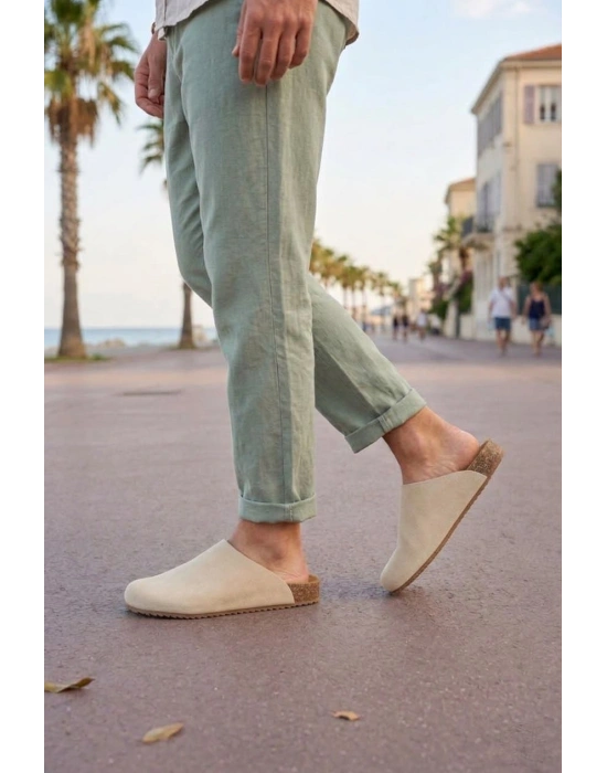 JY0556 Ravn Bağcıksız Hakiki Süet Deri Erkek Günlük Mantar Taban Loafer Klasik Ayakkabı HDMT - Krem