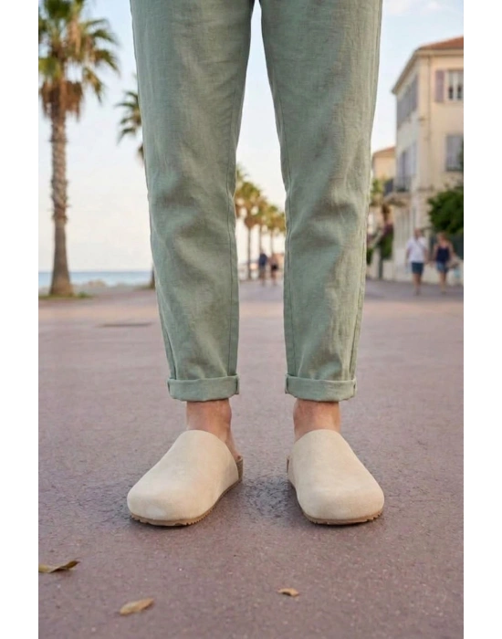 JY0556 Ravn Bağcıksız Hakiki Süet Deri Erkek Günlük Mantar Taban Loafer Klasik Ayakkabı HDMT - Krem