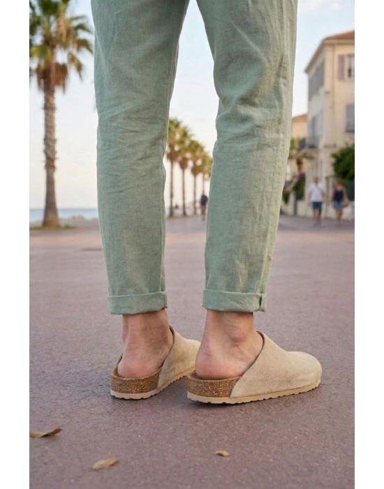 JY0556 Ravn Bağcıksız Hakiki Süet Deri Erkek Günlük Mantar Taban Loafer Klasik Ayakkabı HDMT - Krem