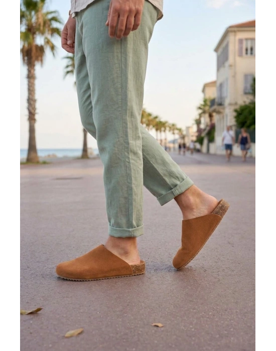 JY0556 Ravn Bağcıksız Hakiki Süet Deri Erkek Günlük Mantar Taban Loafer Klasik Ayakkabı HDMT - Taba