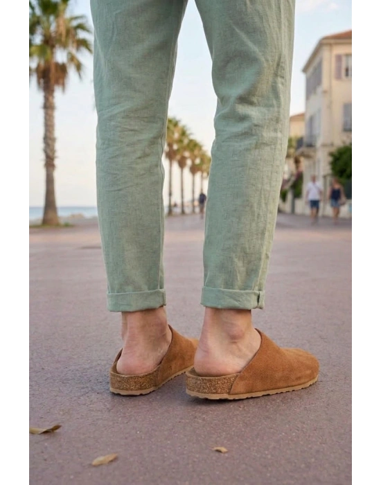 JY0556 Ravn Bağcıksız Hakiki Süet Deri Erkek Günlük Mantar Taban Loafer Klasik Ayakkabı HDMT - Taba