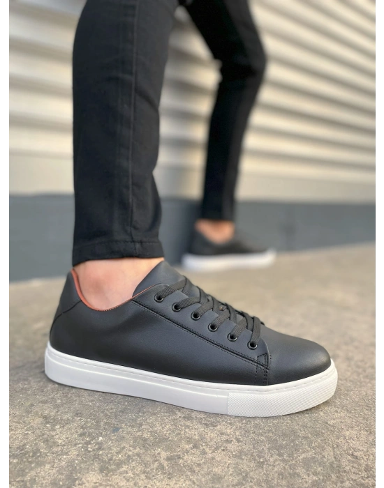 JY122 Mode Bağcıklı Cilt Erkek Günlük Sneaker Ayakkabı CBT - Siyah