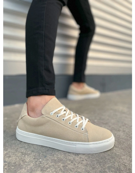 JY122 Mode Bağcıklı Süet Erkek Günlük Sneaker Ayakkabı SBT - Bej
