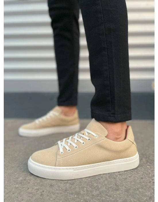 JY122 Mode Bağcıklı Süet Erkek Günlük Sneaker Ayakkabı SBT - Bej