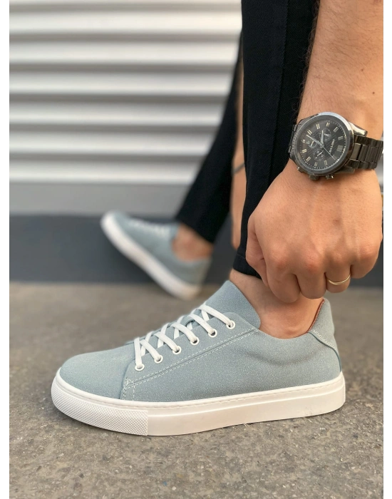 JY122 Mode Bağcıklı Süet Erkek Günlük Sneaker Ayakkabı SBT - Mavi