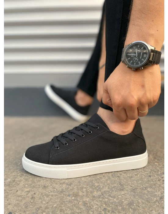 JY122 Mode Bağcıklı Süet Erkek Günlük Sneaker Ayakkabı SBT - Siyah