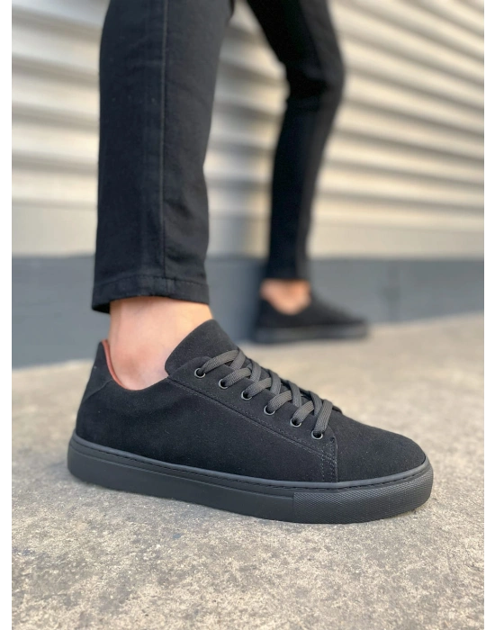 JY122 Mode Bağcıklı Süet Erkek Günlük Sneaker Ayakkabı SST - Siyah
