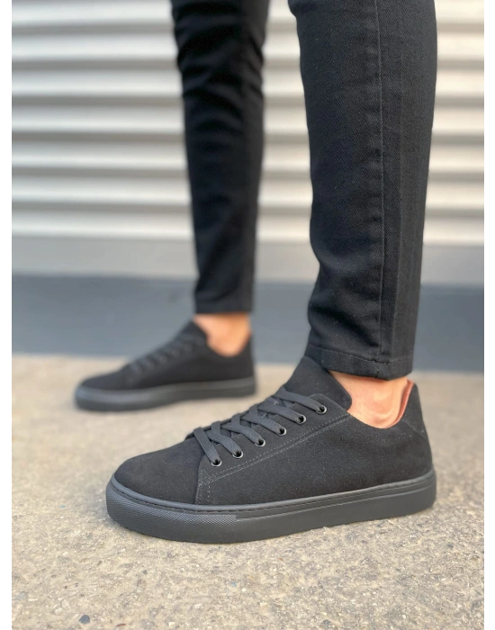 JY122 Mode Bağcıklı Süet Erkek Günlük Sneaker Ayakkabı SST - Siyah