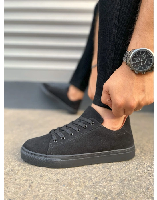 JY122 Mode Bağcıklı Süet Erkek Günlük Sneaker Ayakkabı SST - Siyah