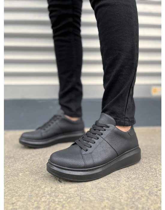 JY151 Boost Bağcıklı Cilt Erkek Günlük Sneaker Ayakkabı CST - Siyah