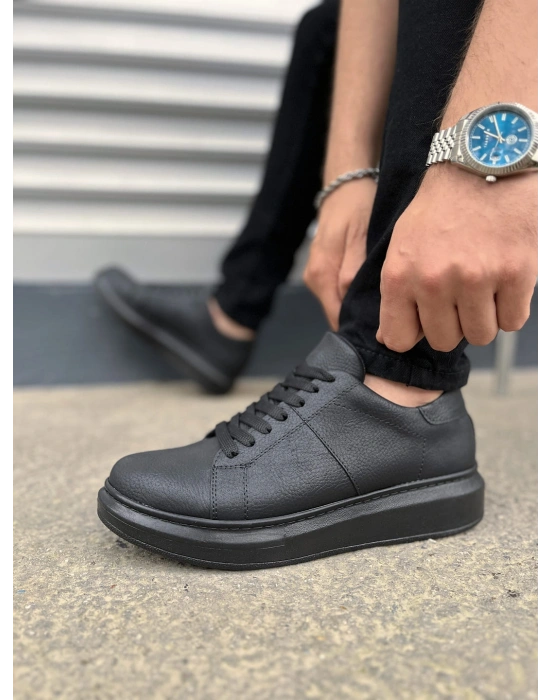 JY151 Boost Bağcıklı Cilt Erkek Günlük Sneaker Ayakkabı CST - Siyah
