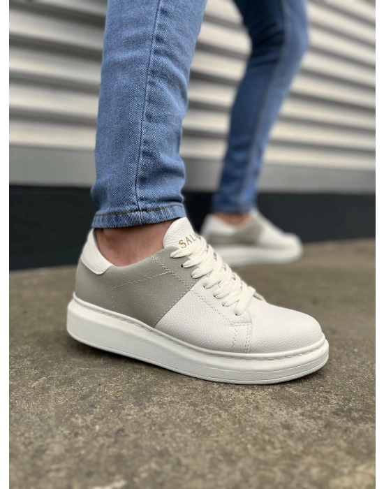 JY151 Boost Bağcıklı Cilt Süet Erkek Günlük Sneaker Ayakkabı CSBT - Beyaz/Gri